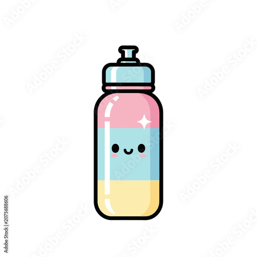 Adorable Pastel Colored Sport Water Bottle Kawaii Character Vector Illustration