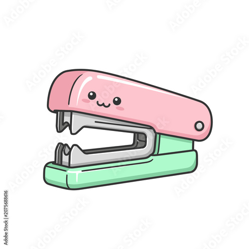 Adorable Smiling Kawaii Stapler Cartoon Character Office Stationery Vector Illustration