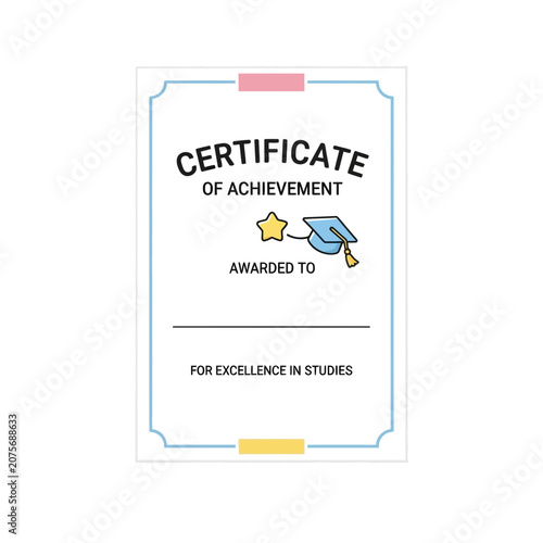 Certificate of Achievement for Academic Excellence with Graduation Cap and Star Illustration