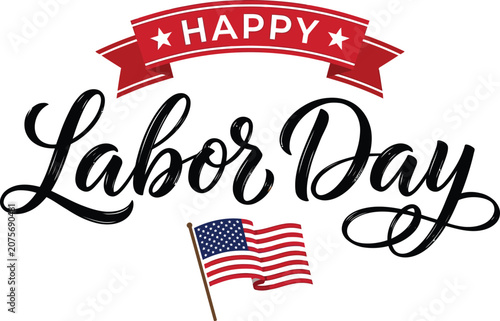 Happy labor day elegant calligraphy design with american flag holiday greetings