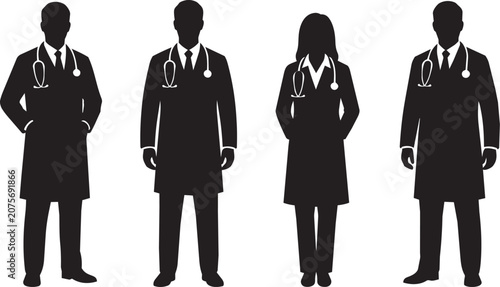 Quadro su tela Doctor Silhouette Set with Male and Female Physicians Wearing Stethoscopes

Coll