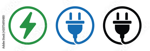 Foto Electric car charging icon set vector, EV charging station symbols featuring plu