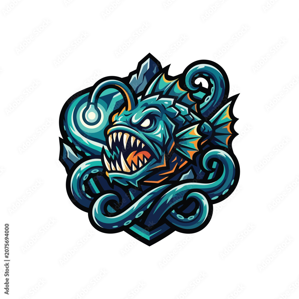 Obraz premium Angry fish head with sharp teeth.