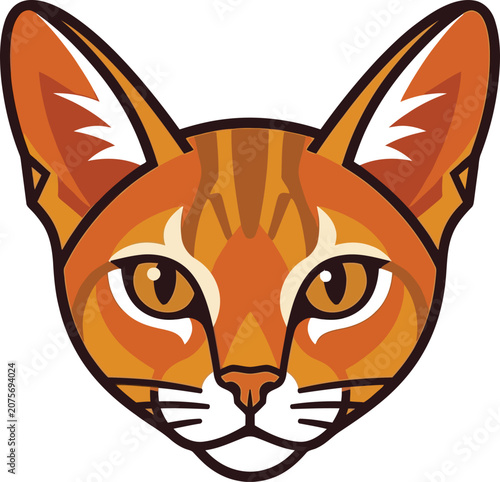 Orange cat head illustration with detailed fur texture and bright yellow eyes isolated on white background