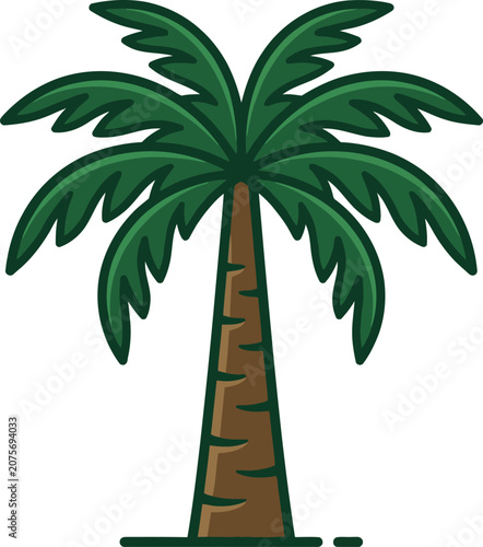Simple green palm tree icon with brown trunk for summer beach vacation and tropical nature design projects