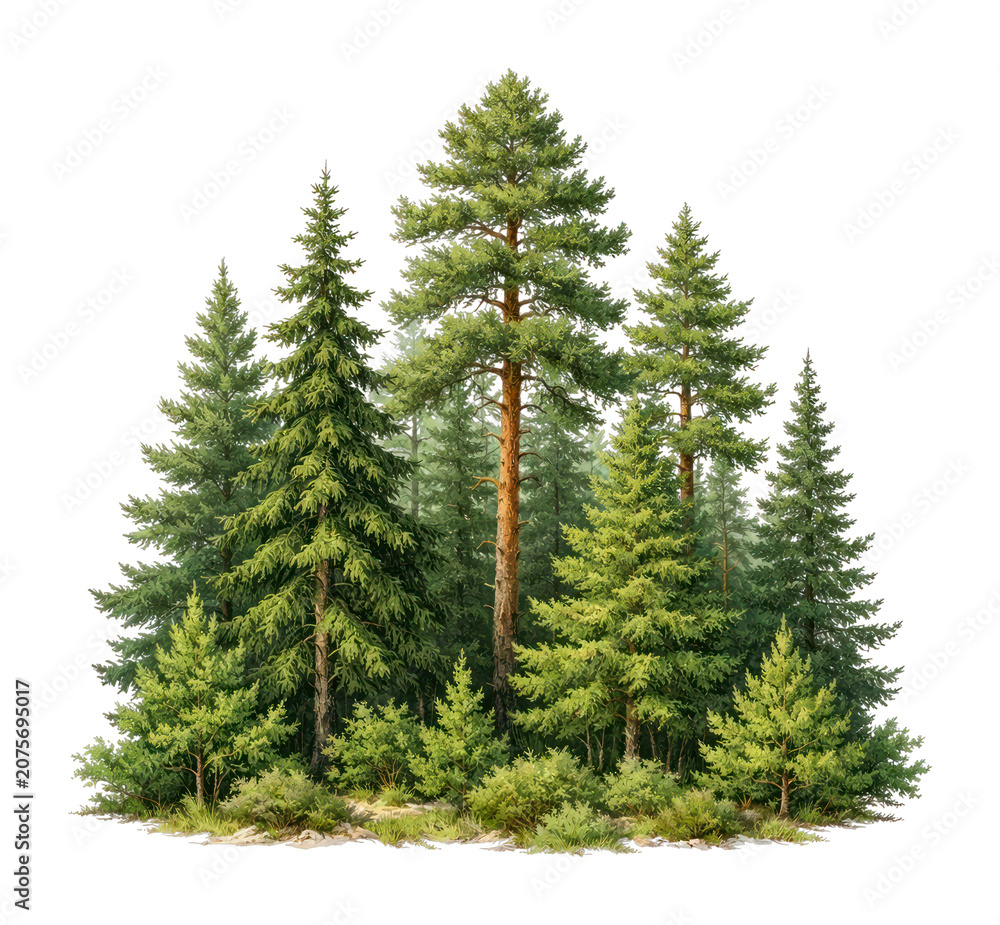 Obraz premium PNG Lush evergreen forest illustration