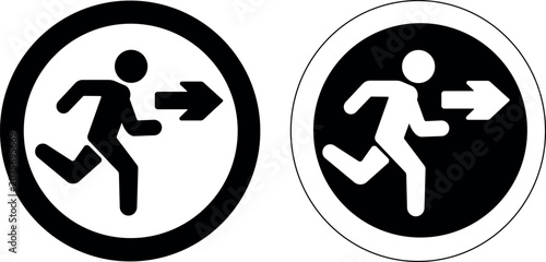 Fotografía Emergency exit sign icon set, running man with arrow directional vector illustra