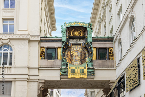 Photography ancient Anker clock - Ankeruhr- on Hoher markt square in art nouveau style, Vien