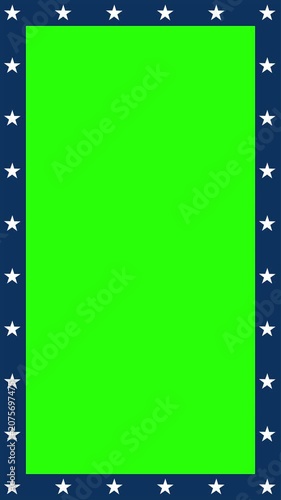 Vertical 4K video with copy space for text. Editable loop animation. Blue frame with white stars. Social media template for USA 250. Concept of Independence Day, 4th of July, holiday, freedom, glory