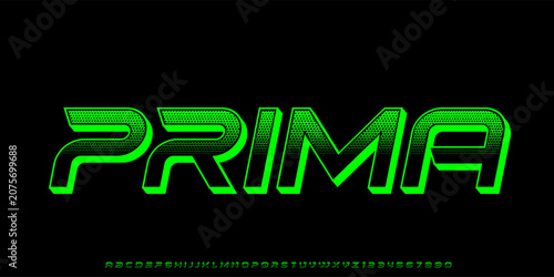 Fotografija Prima movie sci fi poster, italic, font effect with modern 80s style design, typ