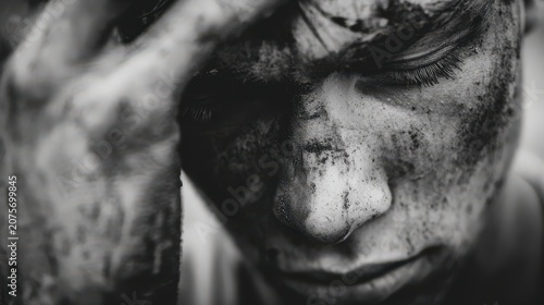 Black White Portrait Face Hand Dirt Mud Closed Eyes Monochrome Raw Emotion Texture Photography