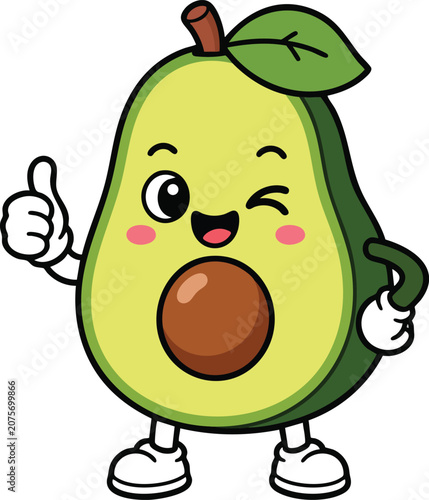 cute kawaii cartoon mascot character, Cartoon Avocado Character, Smiling Avocado Face, Green Avocado Illustration, Funny Fruit Character