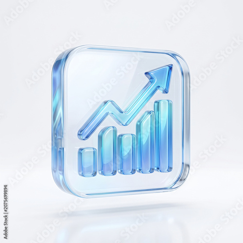Premium Liquid Glass Business Growth Chart Icon – Transparent Glossy 3D UI Symbol