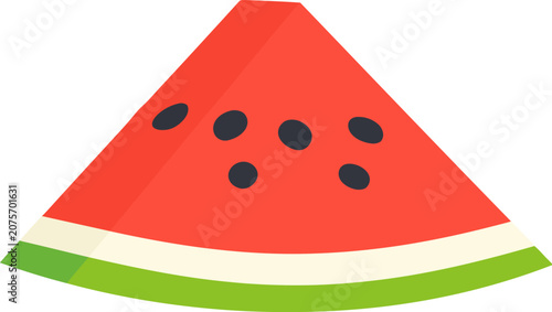 Canvastavla Bright red watermelon slice vector illustration featuring dark seeds and a green