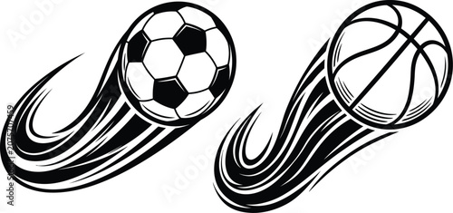 Bild auf Leinwand Soccer and basketball balls flying with motion trails