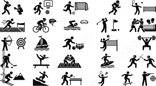 Black silhouette sports icons set