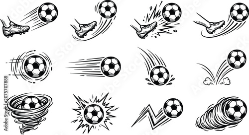 Tableau sur toile Soccer ball and cleats illustrations in motion