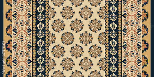 Schilderij op canvas Bohemian Ethnic Floral Seamless Border Pattern