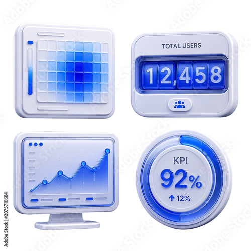 3D Data Dashboard and KPI Analytics Icon Set
