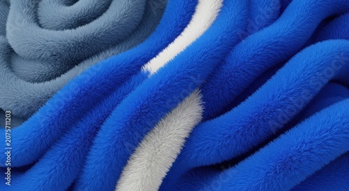 Soft blue and gray fuzzy fabric texture with white stripe  closeup of plush material