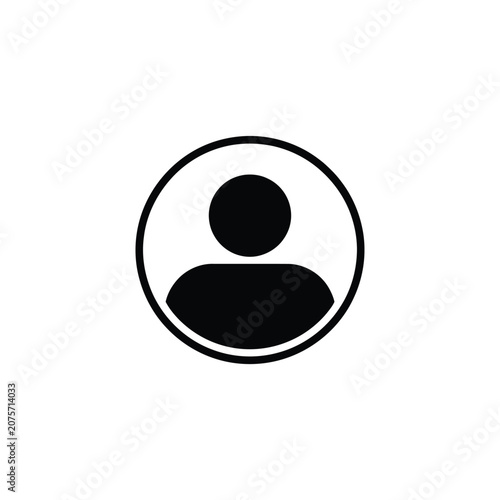 Person silhouette icon with circular frame on white background