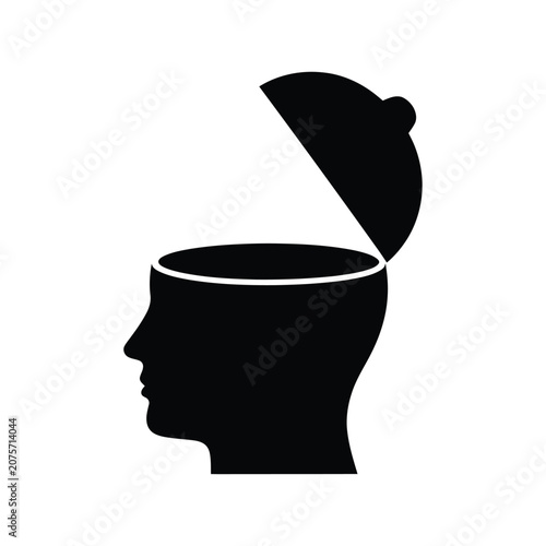 Human head silhouette with open dome black on white background