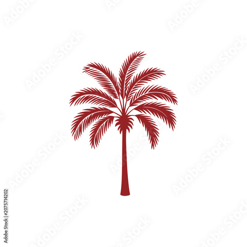 Red palm tree silhouette against a white background