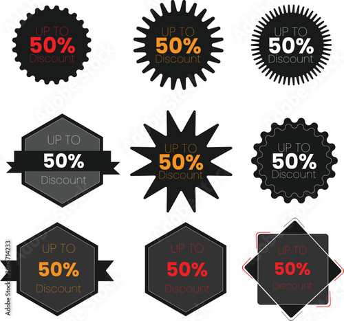 Billede på lærred Collection of up to 50 percent discount stickers and labels in various shapes an
