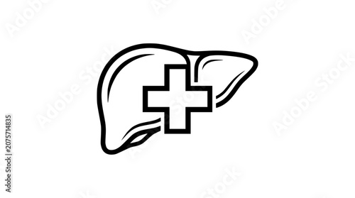 Human Liver Medical Icon Illustration with Healthcare Cross Symbol