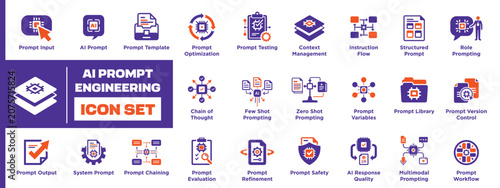 Fotografie AI Prompt Engineering Pictogram Collection Featuring Prompt Design Optimization