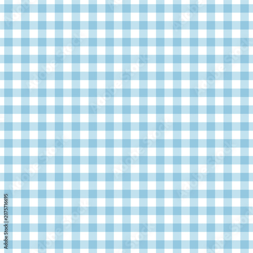 Seamless light blue and white gingham seamless pattern. A classic straight vichy check plaid texture featuring pastel cyan stripes intersecting into a repeating picnic tablecloth geometric print.