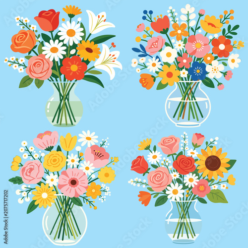 Flower Bouquets in Vases Elements Collection