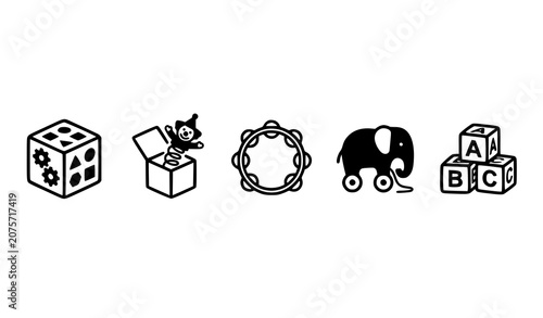 Fotografi Baby Toys and Nursery Line Icon Set Featuring Activity Sorter Cube Jack in the B