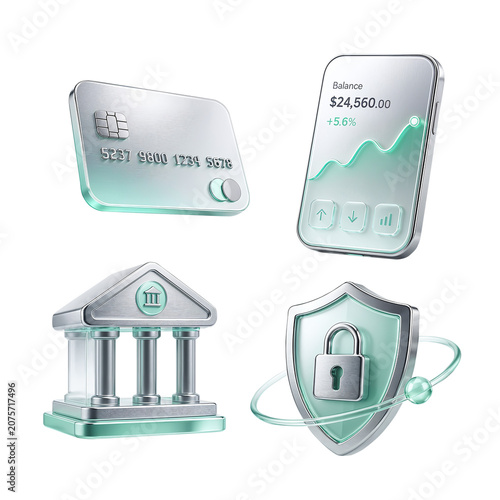 3D Digital Banking and Financial Security Icon Set