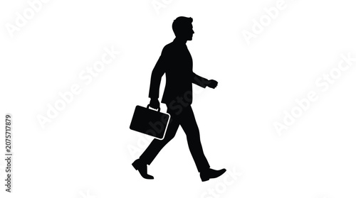 Foto Silhouette of a walking businessman with briefcase on white background