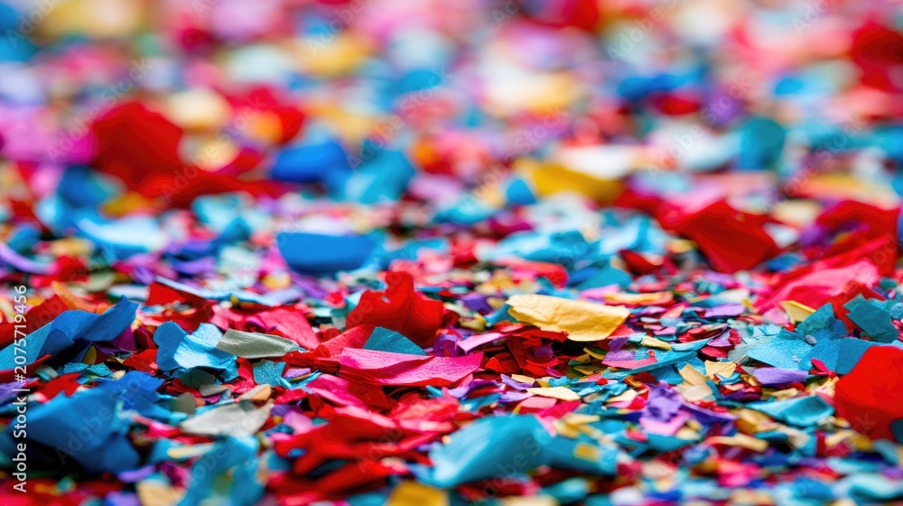 Obraz premium Colorful Paper Confetti Scattered Across Surface as Festive Celebration Background