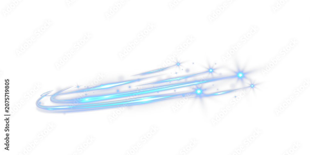 Fototapeta premium Blue Glowing Magic Light Trail with Sparkling Stars Swirl Effect Isolated on Transparent Background 
