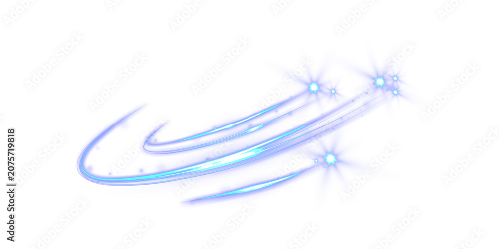 Fototapeta premium Blue Magic Sparkle Swirl with Glowing Star Bursts and Light Trail Isolated on Transparent Background 