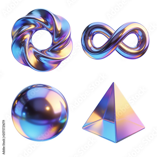 3D Holographic Chrome Geometric and Infinity Shape Element Set