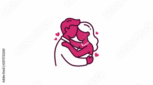Couple Embracing, Romantic Love Illustration