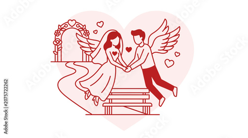 Couple Flying, Wedding Arch, Hearts