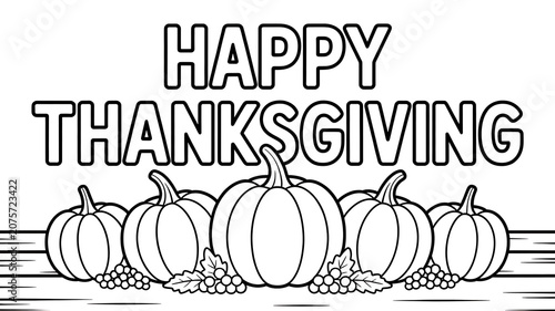 Happy Thanksgiving greeting card with pumpkins and berries on a wooden table transparent background
