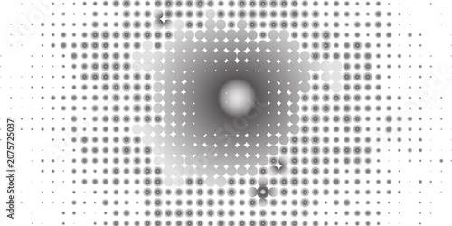 Abstract grayscale halftone pattern design with concentric circles and varying dot sizes creating a visually compelling and dynamic effect. A carefully balanced composition with refined visual.