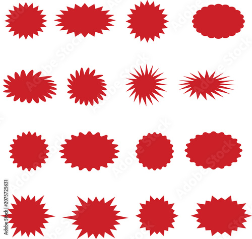 Red starbursts sale badge blank sticker price tag discount label promo button empty special offer sign retail marketing element isolated flat design templates shape graphic bundle vector