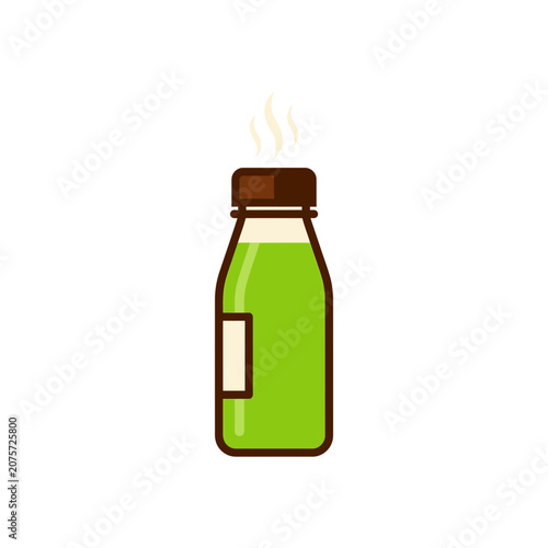Green Juice Bottle, Healthy Drink, Steaming, Isolated