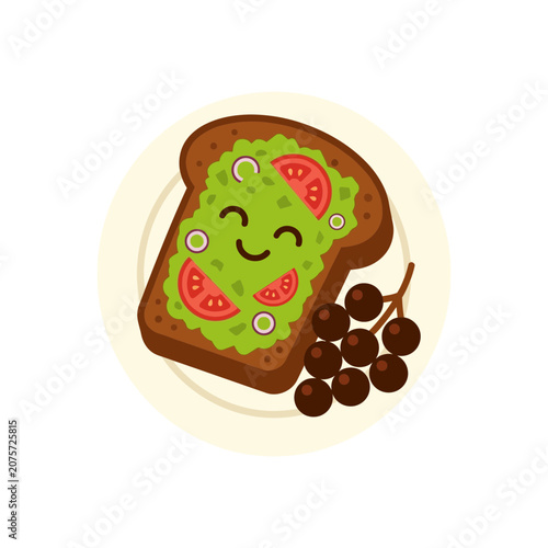 Happy Avocado Toast with Tomatoes and Onions, Healthy Breakfast