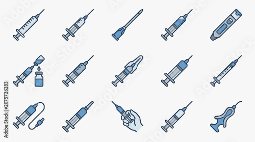 Photos Medical syringes collection illustration.