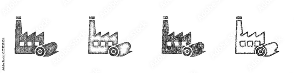 Fototapeta premium Black and white sketch textile manufacturing company logo design set