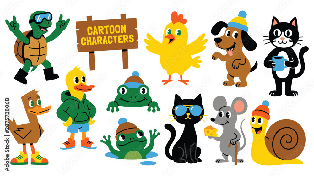 Obraz premium Funny cartoon animals group for kids and design.