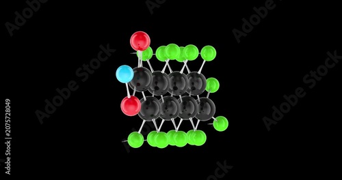 Perfluorooctanoic acid PFOA molecular model rotation animation seamlessly loopable. 3D rendering isolated on transparent background
